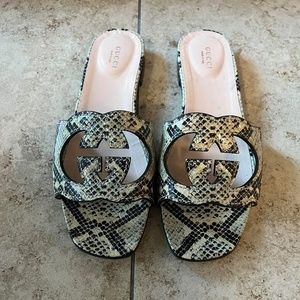 Gucci Interlocking G Snakeskin Sandals